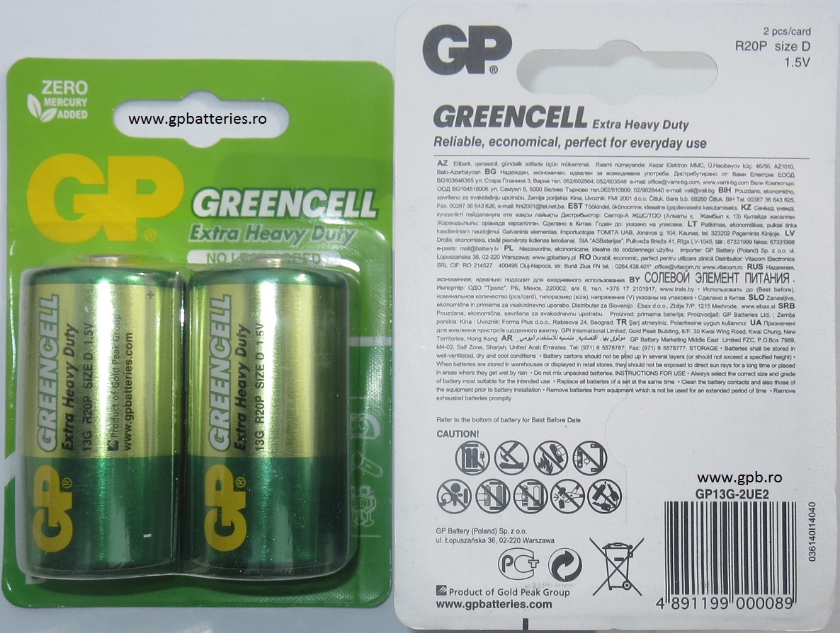 Baterie verde nealcalina R20 D GP Batteries