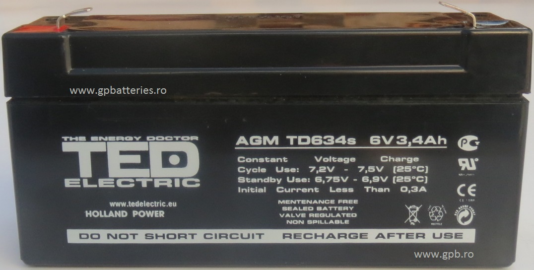 Acumulator AGM 6V 3,4A TED 