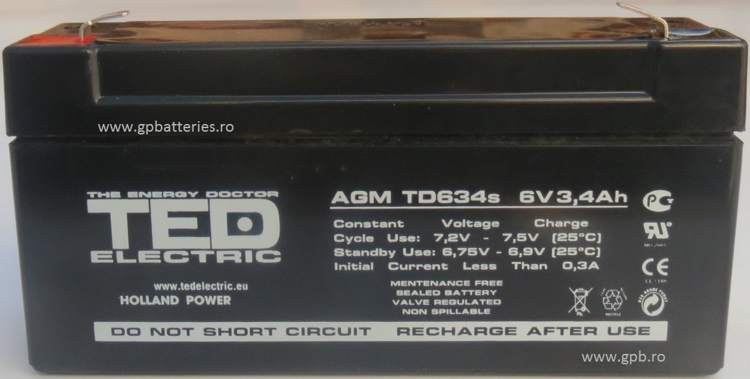 Acumulator AGM 6V 3,4A TED