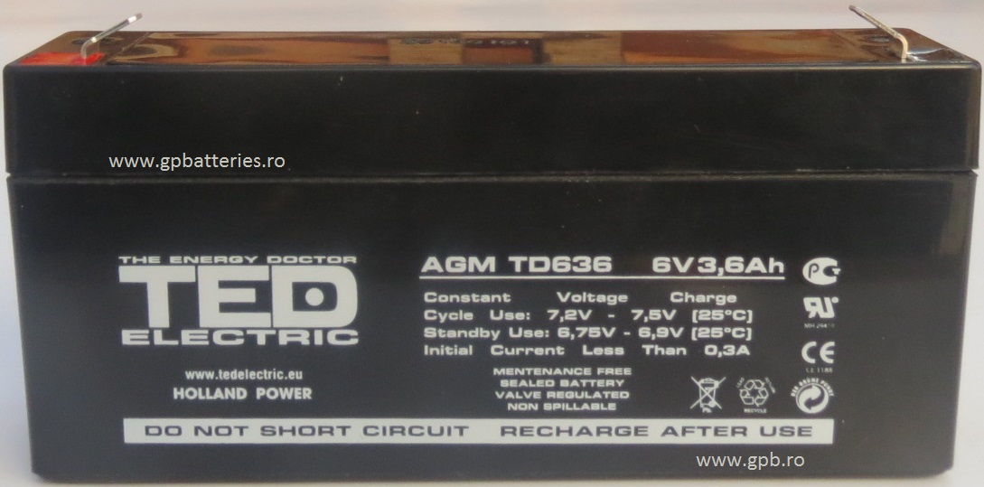 Acumulator AGM 6V 3,6A TED
