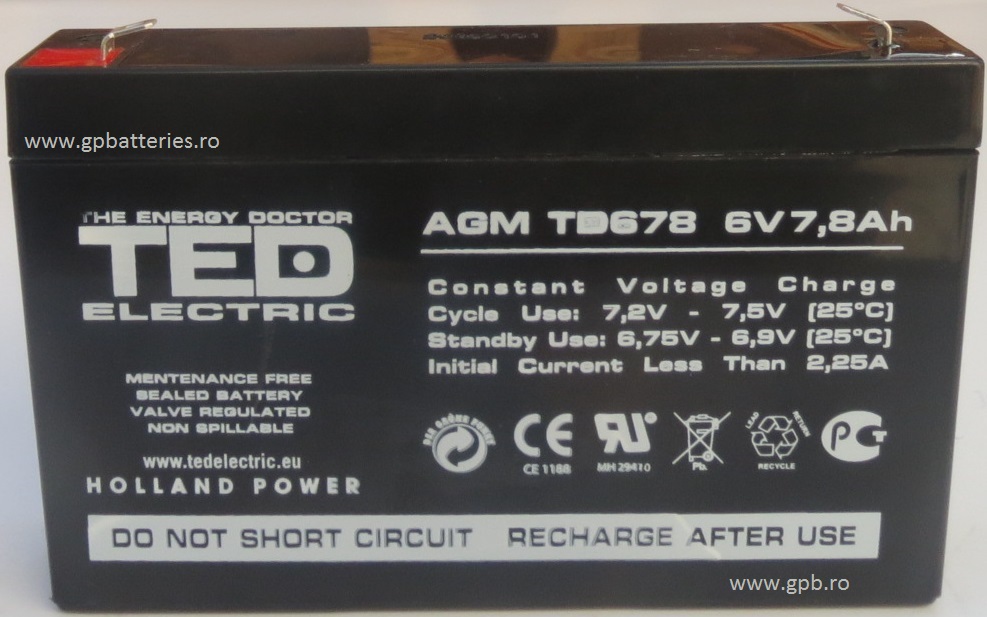 Acumulator AGM 6V 7,8A TED