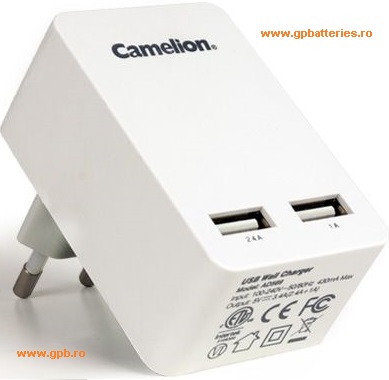 Camelion alimentator de la retea (230V) la 2 x USB 1x1A 1x2,4A AD569-DB