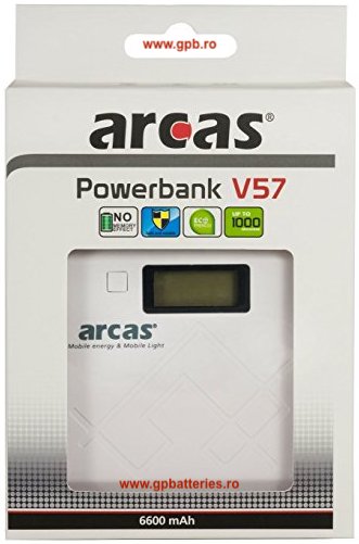 Arcas acumulator extern (booster) 6600mA alb 2 iesiri USB 1x1A si 1x2A + microUSB + LCD power tester V57