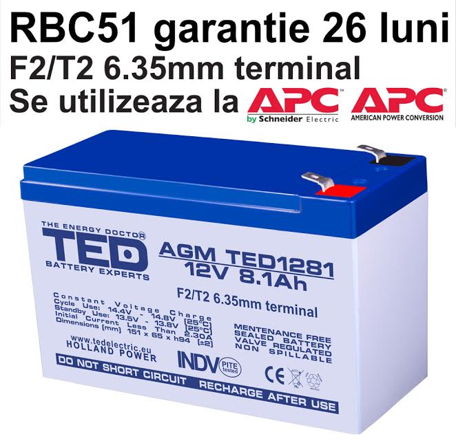Acumulator compatibil APC RBC51 din Olanda 
