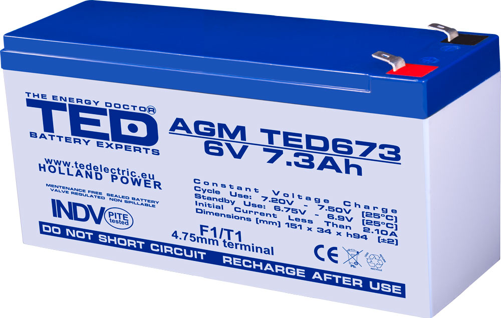 Acumulator AGM VRLA 6V 7,3A TED Battery Expert Holland