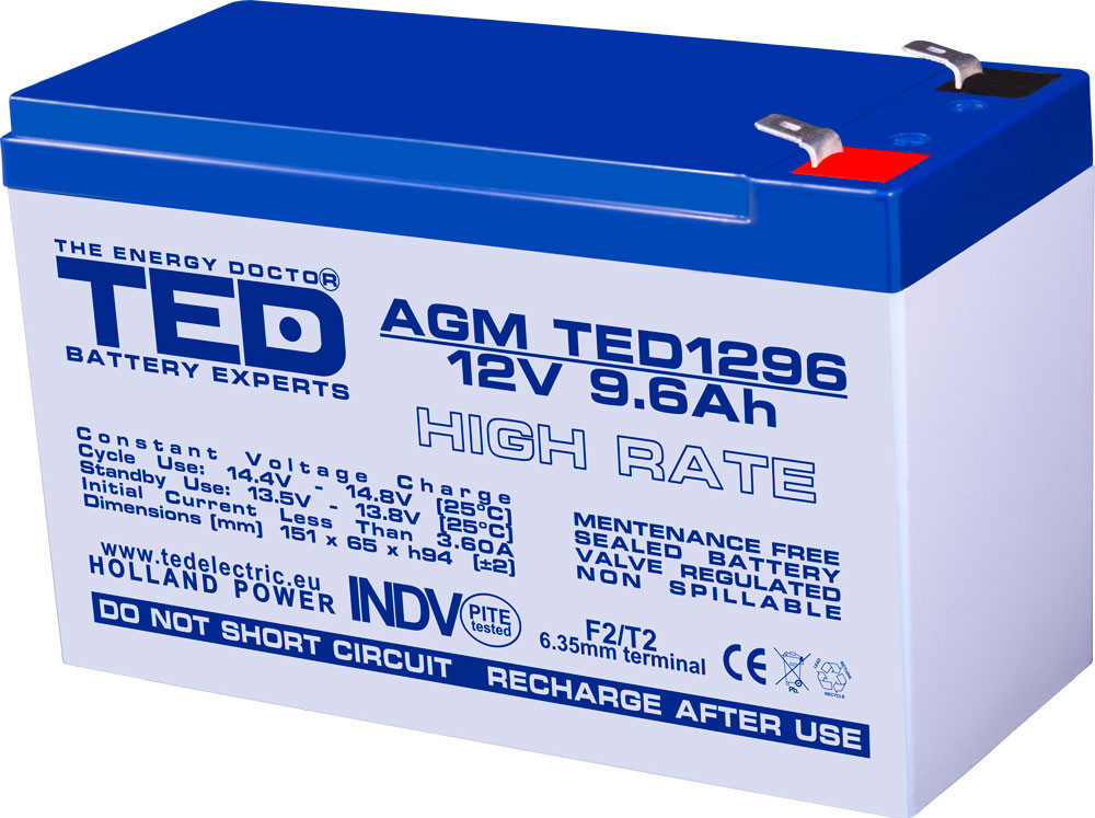 Acumulator AGM VRLA 12V 9,6A High Rate F2 TED