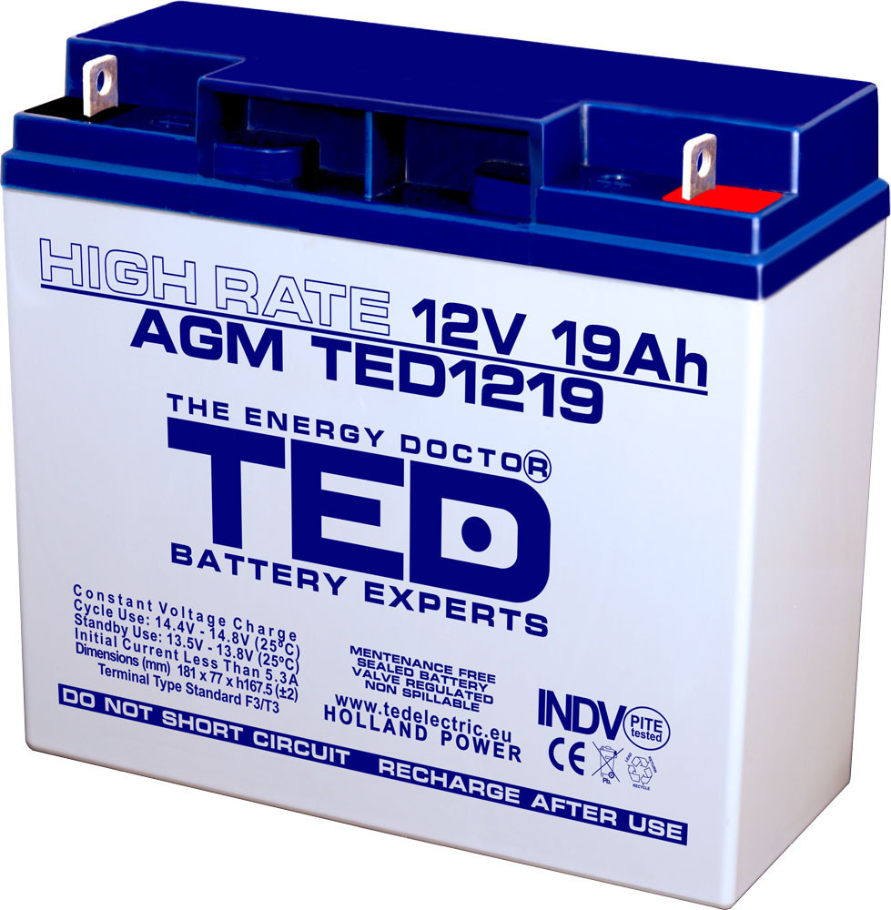 Acumulator AGM VRLA 12V 19A High Rate F3 TED