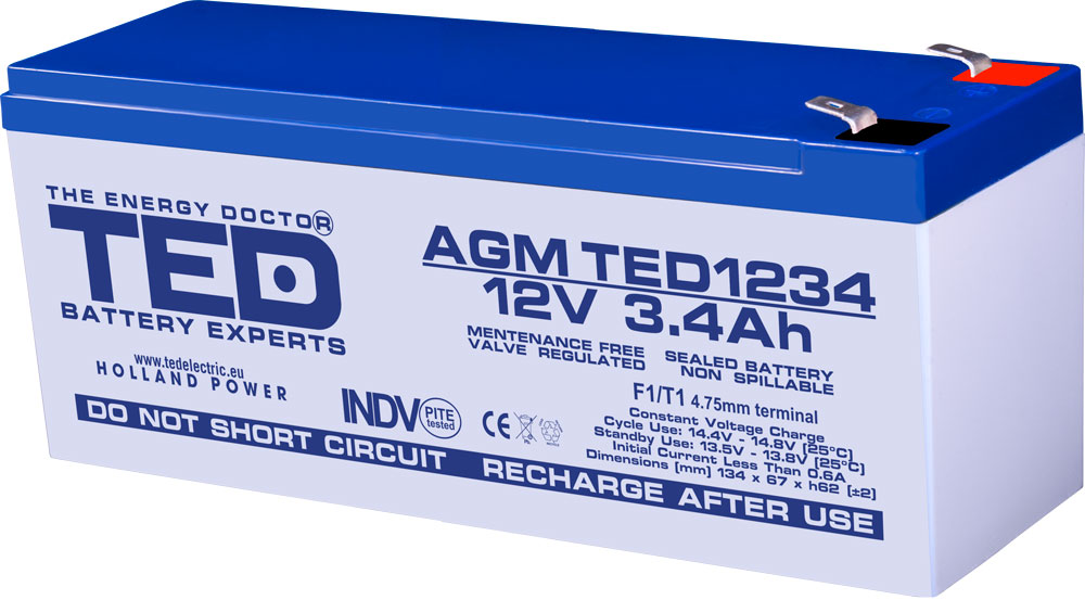 Acumulator AGM 12V 3,4A 3,5A TED