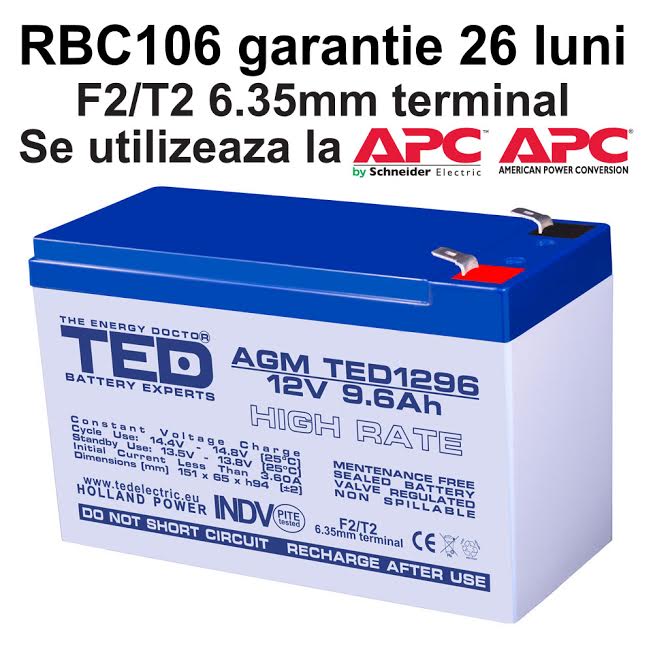 Acumulator compatibil APC RBC106 din Olanda 