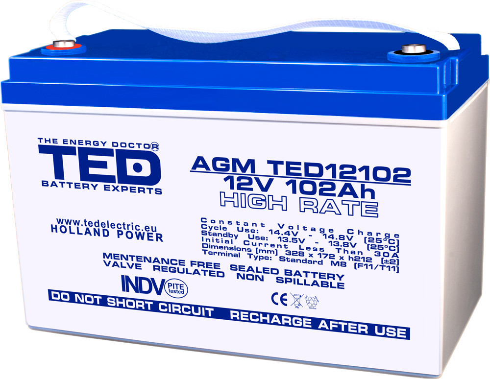 Acumulator AGM VRLA 12V 102A High Rate TED Electric F11 M8