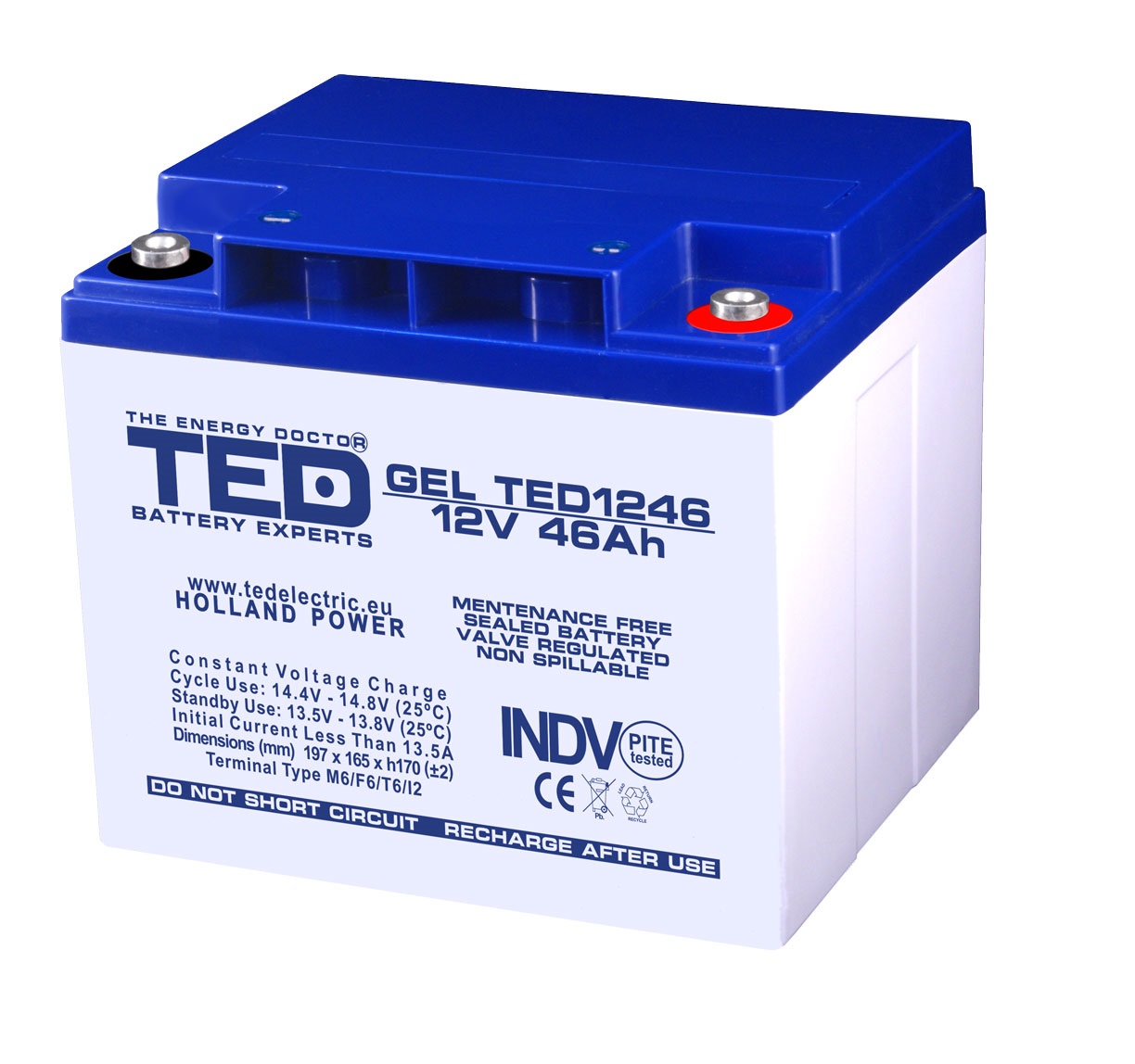 Acumulator AGM VRLA 12V 46A GEL dimensiuni 197mm x 166mm x h 171mm M6 TED Battery Expert Holland